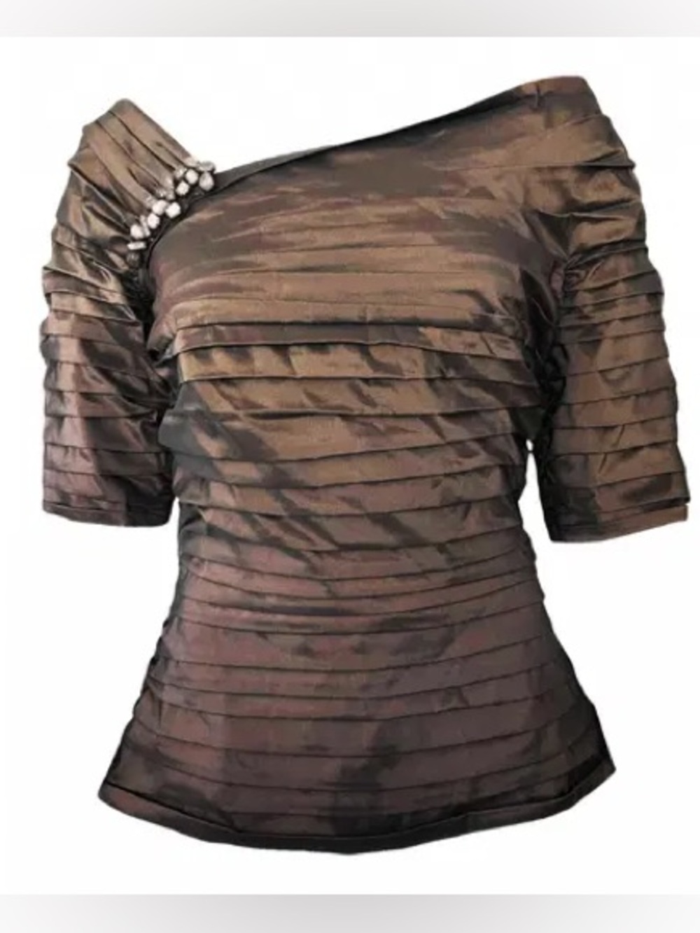 Taffeta Tadashi Shoji Evening Wear Blouse Chocolate Brown Off the Shoulder 12